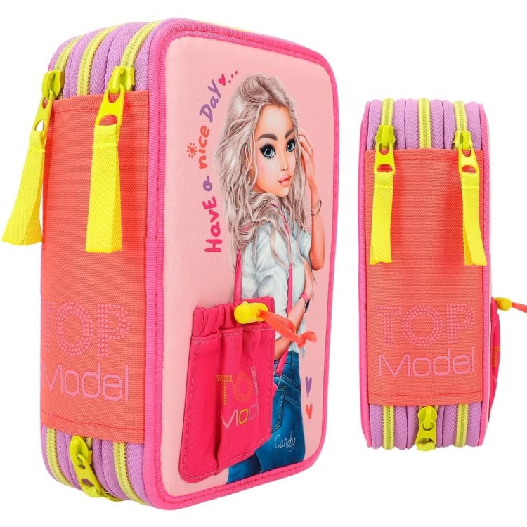 TopModel Triple Pencil Case Happy Application with front pocket