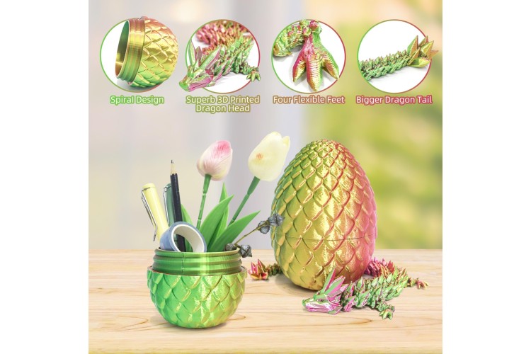3D red yellow Green Egg with dragon