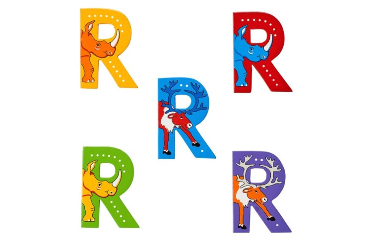 Animal Wooden letter CAPITAL R - rhino, reindeer