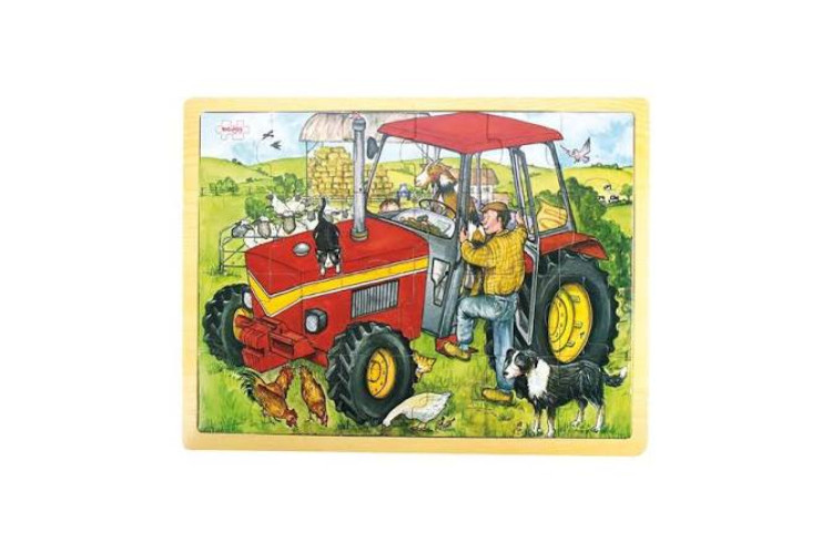 Bigjigs 24 Piece Tractor Wooden Jigsaw Puzzle Tray