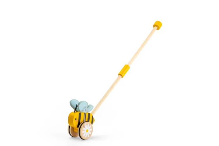 Bigjigs Toys Bee Push Along- Wooden Walking Toy for Toddlers, Walker with Handle