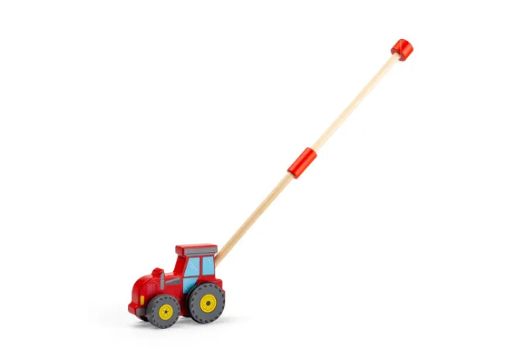 Bigjigs Toys Tractor Push Along- Wood Walking Toy for Toddlers, Vehicle & Handle