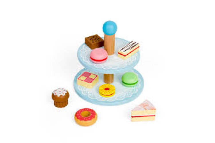 Bigjigs Wooden Cake stand with 9 Cakes
