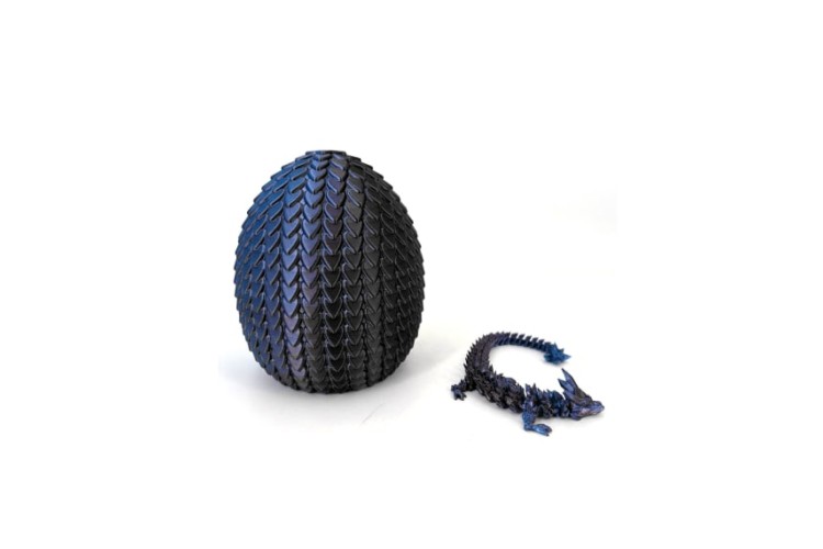 Blue Black 3D Printed Large Dragon in Scale Egg