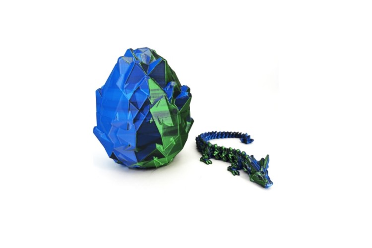Blue Green 3D Printed Dragon in Crystal Egg