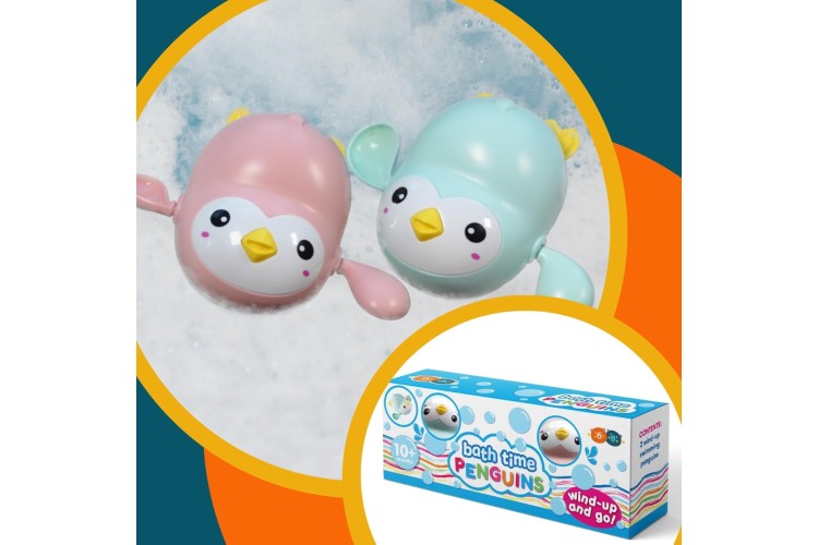 Buddy & Barney Bath Time Toy Penguins 2 Wind-Up and Go