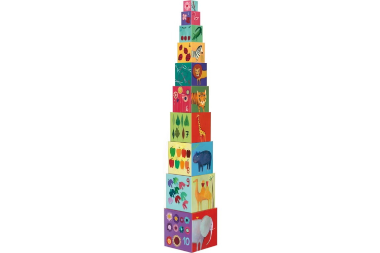 Djeco - 10 Animal and Nature Blocks Stacking Tower