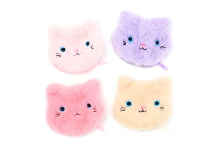 Fluffy Cat Face Purses with Zip