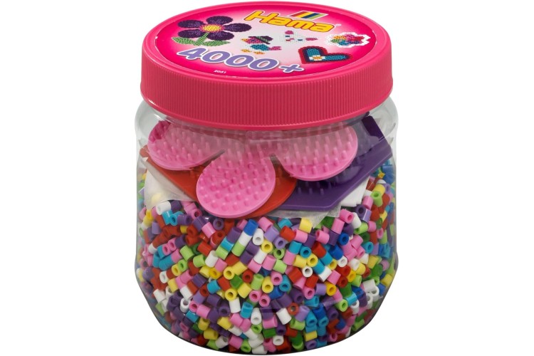 Hama 4,000 Beads & 3 Pegboards in Pink tub