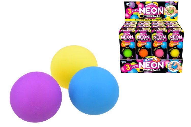 KTL 3pc 50mm Neon Squish Ball In Colour Box