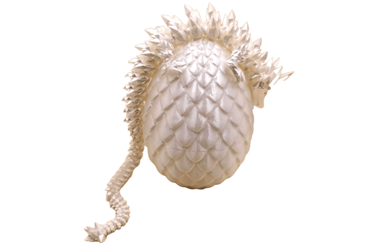 Pearl White 3D Printed Large Dragon in Egg
