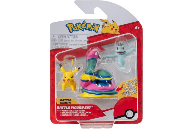 Pokemon Battle Figure Set (3PK Machop, Pikachu #1, Alolan Muk) W19