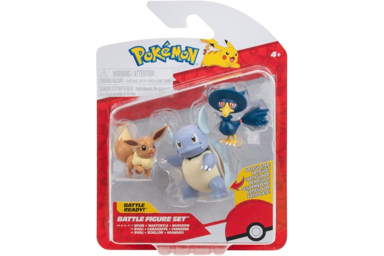Pokemon Battle Figure Set (3PK: Eevee #1, Murkrow, Wartortle) W21