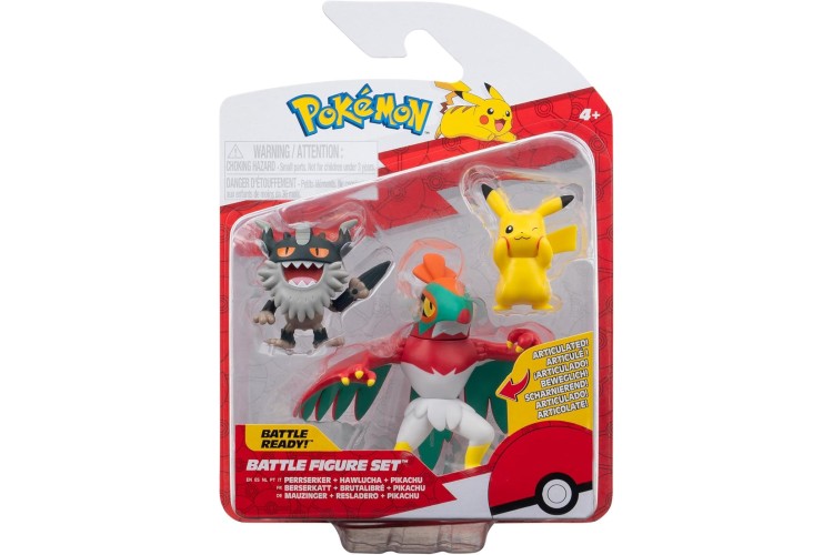 Pokemon Battle Figure Set (3PK Pikachu #8, Perrserker, Hawlucha) W20