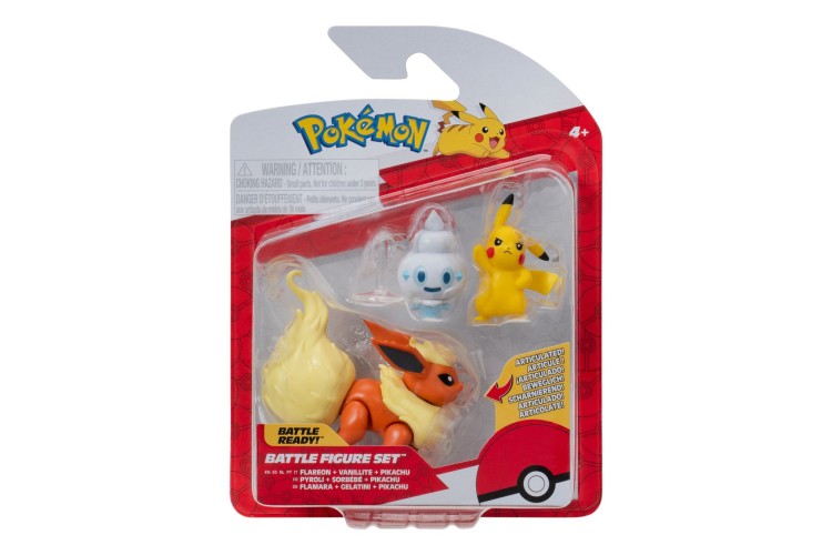 Pokemon Battle Figure Set 3 Pack Wave 22 Flareon, Vanillite and Pikachu