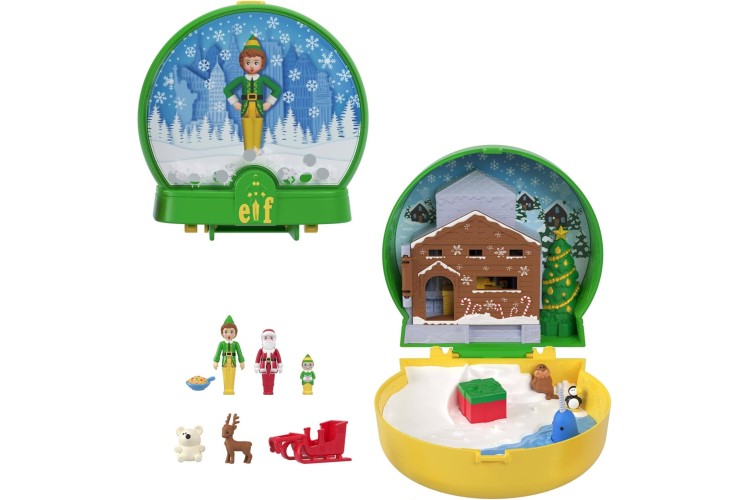 Polly Pocket x Elf Collaboration Compact, Micro Buddy & Santa Dolls and Holiday Theme Playset