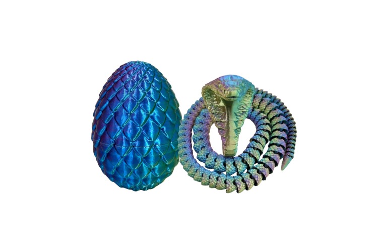 Purple Blue Green 3D Printed Cobra in Egg