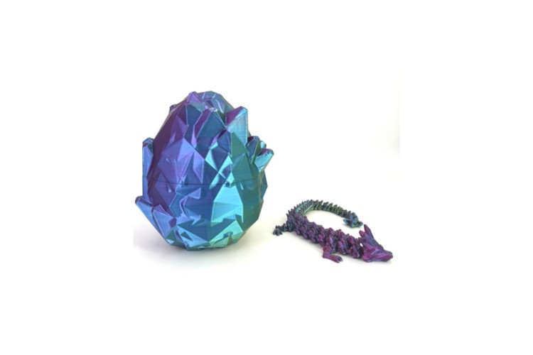 Purple Blue Green 3D Printed Dragon in Crystal Egg