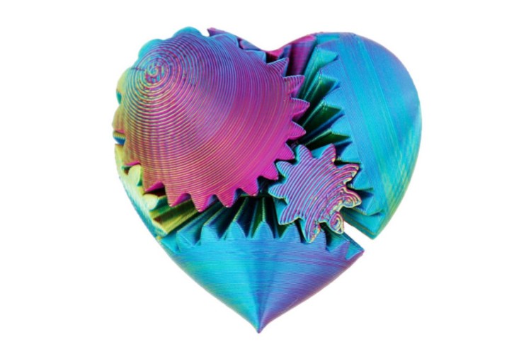 Purple Blue Green 3D Printed Heart Gears