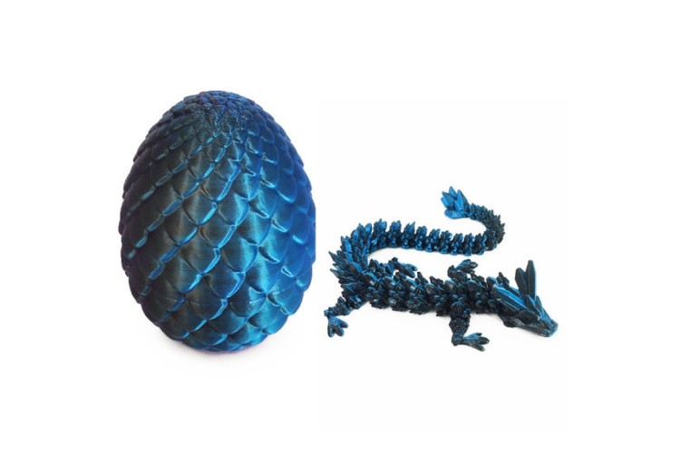 Blue Black 3D Printed Dragon in Egg