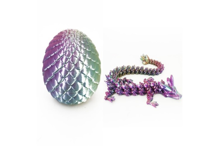 Purple Blue Yellow 3D Printed Dragon in Egg