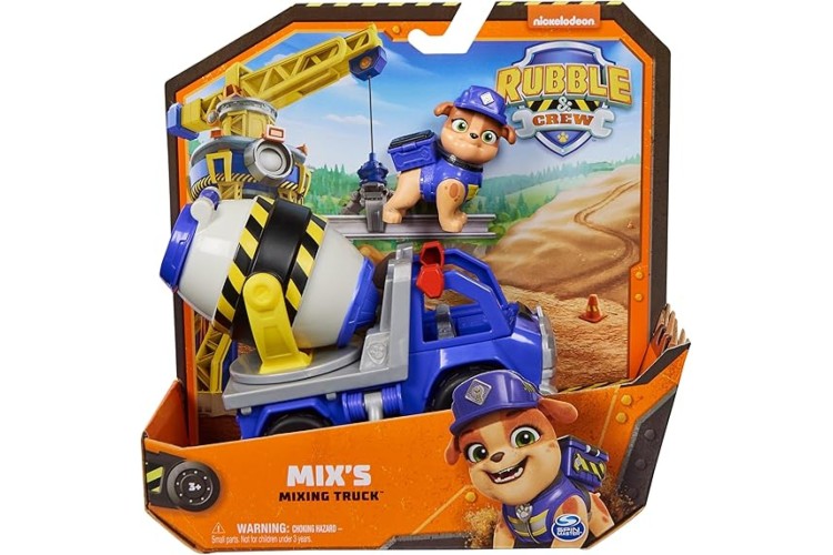 Rubble & Crew, Mix’s Cement Mixer Toy Truck with Action Figure and Movable