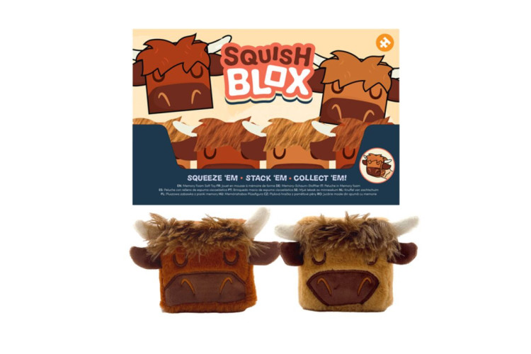 Squish Blox Highland Coo Cow Memory Foam Plush Squeezy Toy