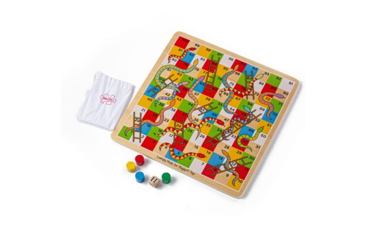 Wooden Traditional Snakes & Ladders Game by Bigjigs 