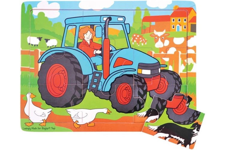 Bigjigs 9 Piece Tractor Wooden Jigsaw Puzzle Tray