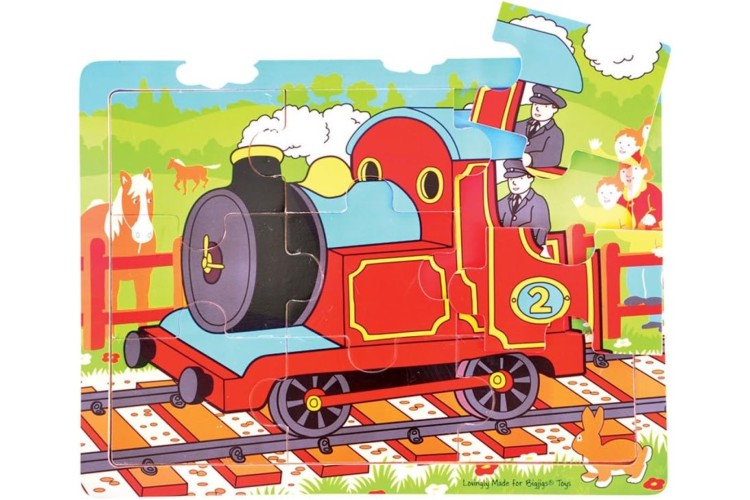 Bigjigs 9 Piece Train Wooden Jigsaw Puzzle Tray