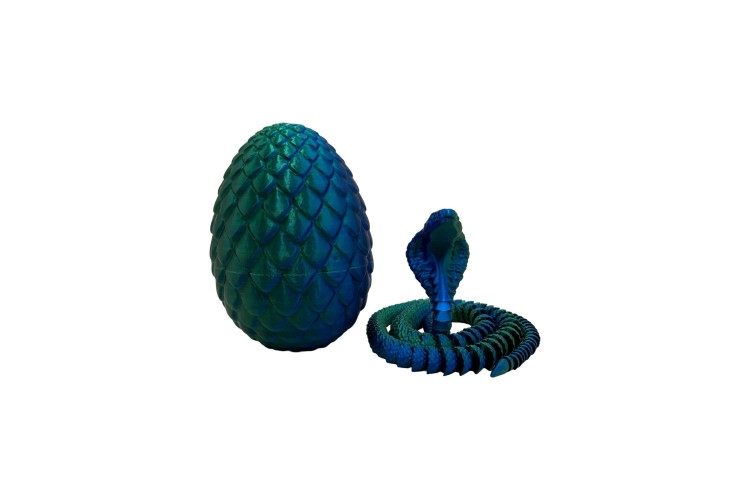 Two-Tone Blue Green 3D Printed Cobra in Egg