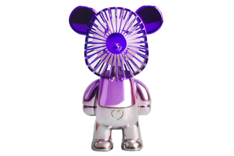 Two-Tone Purple Silver Bear Fan