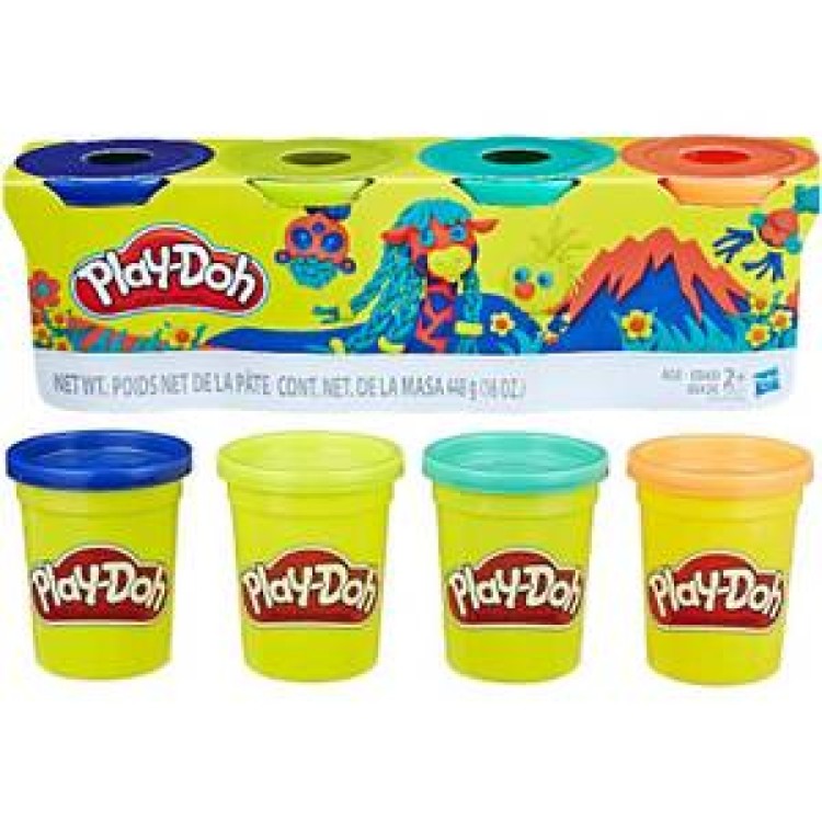 PLAY DOH TUBS BLUE, GREEN, NEON YELLOW AND ORANGE